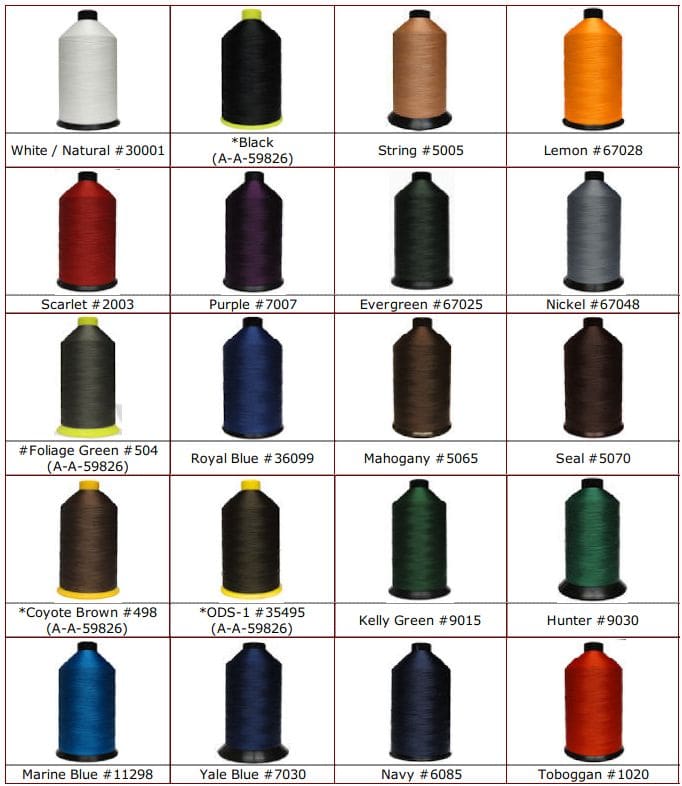 Nylon Thread Chart Stocked Colors